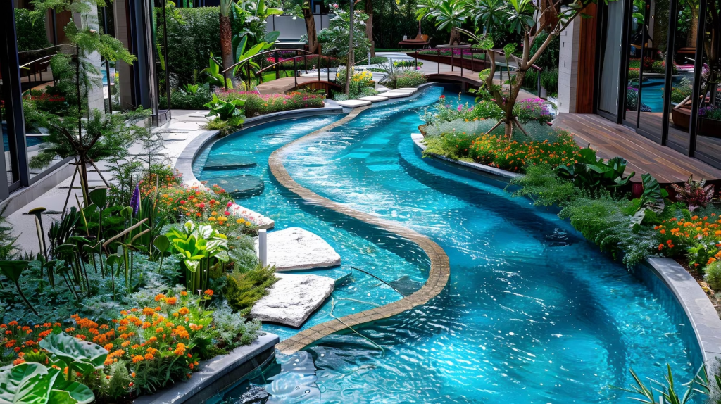 Winding lazy river pool